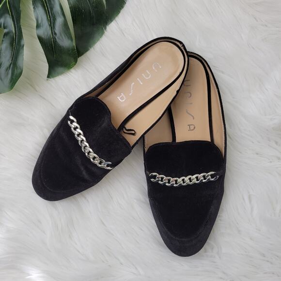 Unisa Black Velvet Mules with Chain Size 7.5 - Picture 2 of 7
